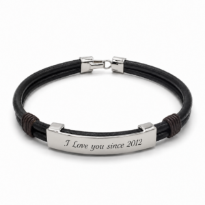 Brazalete de piel con placa de plata 925